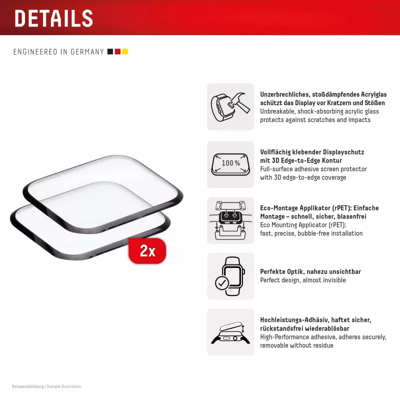 Displex Unbreakable Full Cover Smart Glass Apple Watch SE3/SE2/SE (40mm), 2-Pack, Ultra-Plāns, Mala-Malā, Eco Mount