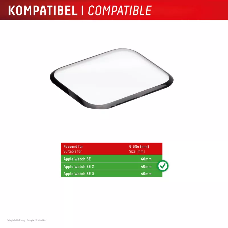 Displex Unbreakable Full Cover Smart Glass Apple Watch SE3/SE2/SE (40mm), 2-Pack, Ultra-Plāns, Mala-Malā, Eco Mount