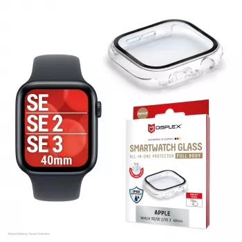 Displex 10H rūdīts stikls Apple Watch SE3/SE2/SE (40mm), pilns korpusa aizsargs, IP68, uzspraužams, caurspīdīgs