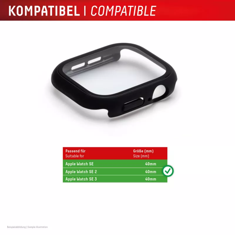 Aizsargstikls PanzerGlass Displex 10H Apple Watch SE3/SE2/SE (40mm) — pilns korpuss, IP68, uzspraužams, melns matēts