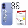 Displex Full Cover kameras objektīva stikls iPhone 16/16 Plus/17, 10H, pilna kameras aizsardzība, ātra uzstādīšana, 2 iepakojumā
