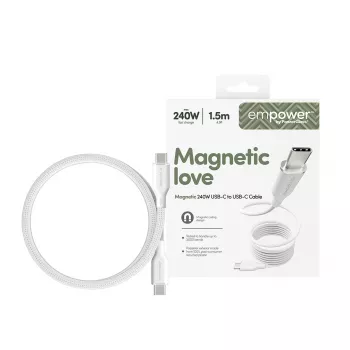 PanzerGlass empower™ by ® Magnetic USB-C uz USB-C kabelis | 240W | USB 2.0 | 1,5 m | Sudrabbalts