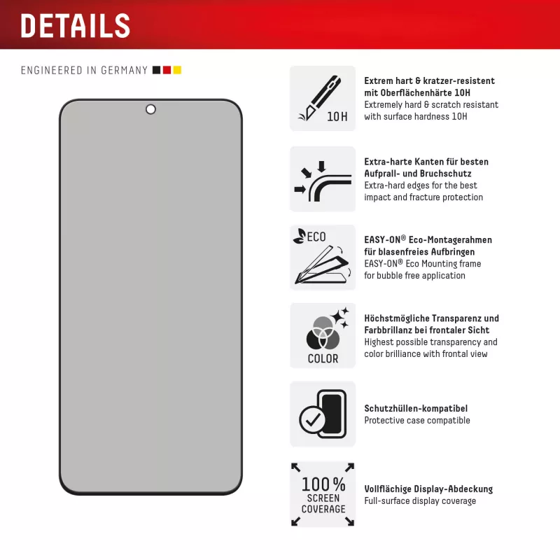 Displex Privātuma aizsargstikls (10H) Samsung Galaxy S25 FE/S24 FE, Eco montāžas rāmis, privātuma filtrs
