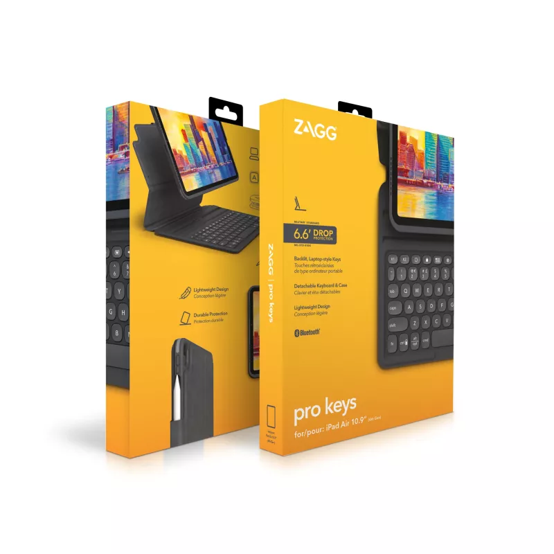 ZAGG Pro Keys bezvadu tastatūra un aizsargmaciņš Apple iPad 10.9 collu, melna/pelēka, vācu tastatūra