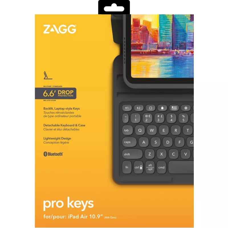 ZAGG Pro Keys bezvadu tastatūra un aizsargmaciņš Apple iPad 10.9 collu, melna/pelēka, vācu tastatūra