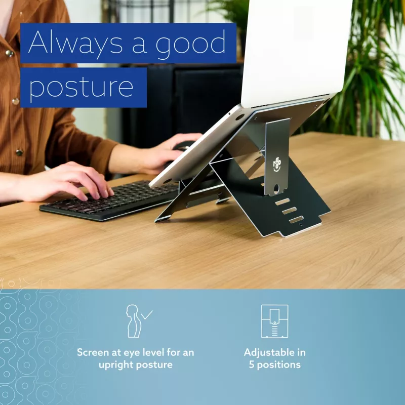 R-Go Tools Riser Flexible saliekams klēpjdatora statīvs, regulējams, ergonomisks, Hylite alumīnijs, melns