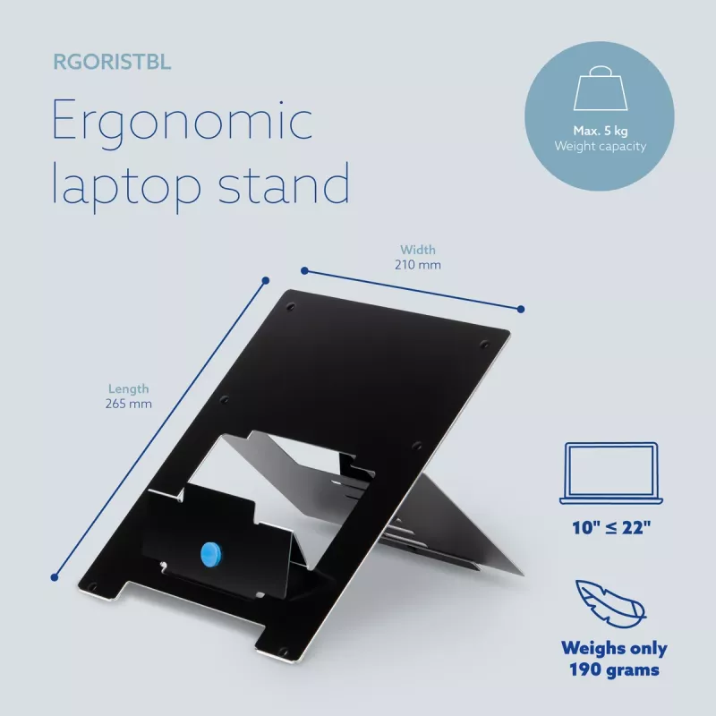 R-Go Tools Riser Flexible saliekams klēpjdatora statīvs, regulējams, ergonomisks, Hylite alumīnijs, melns