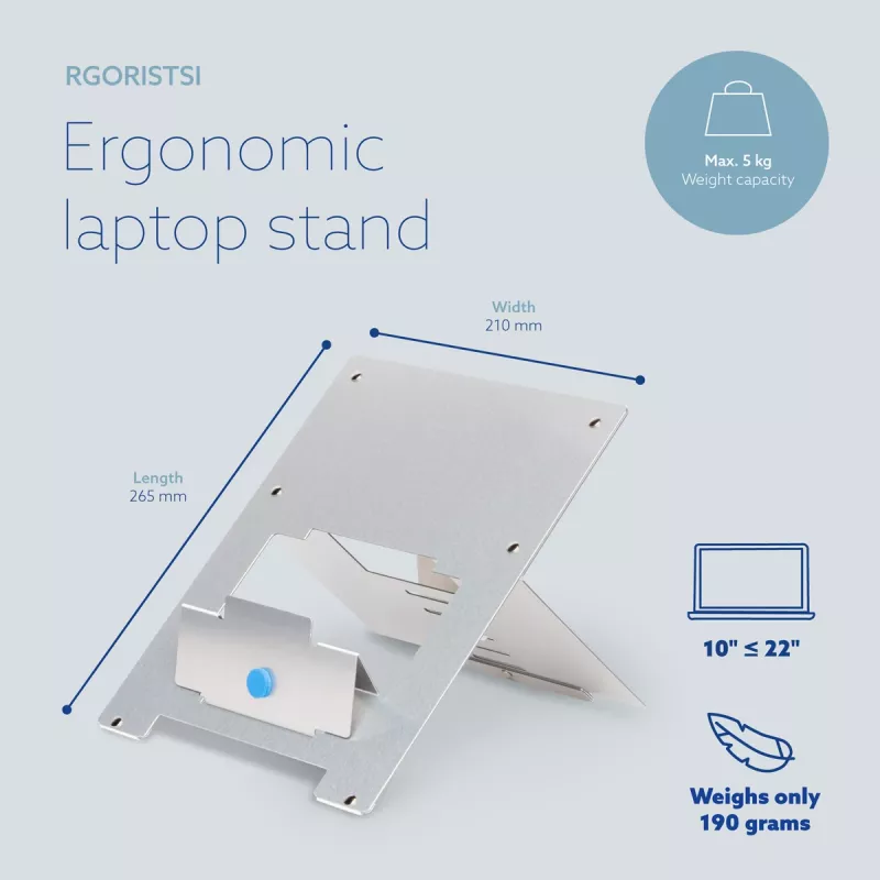 R-Go Tools Laptop statīvs R-Go Riser Flexible, regulējams salokāms klēpjdatora statīvs, ergonomisks, Hylite alumīnijs, sudraba
