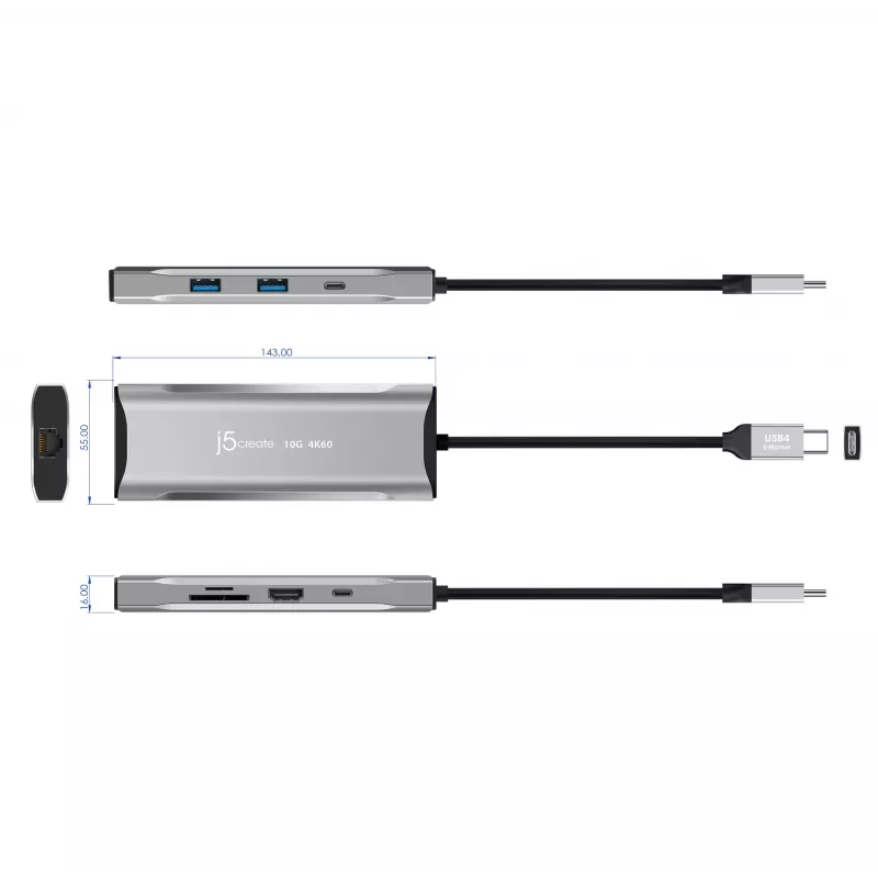 j5create JCD393 4K60 Elite USB-C 10Gbps Mini Dok, Space Grey