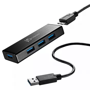 USB centrmezgls j5create JUH340 4 portu USB 3.0 Melns Alumīnijs