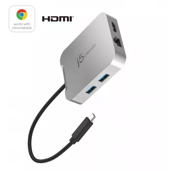 j5create JCD391 4K60 Elite USB-C® PD Daudzportu Pielāgotājs, Sudrabs