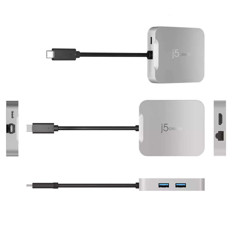 j5create JCD391 4K60 Elite USB-C® PD Daudzportu Pielāgotājs, Sudrabs