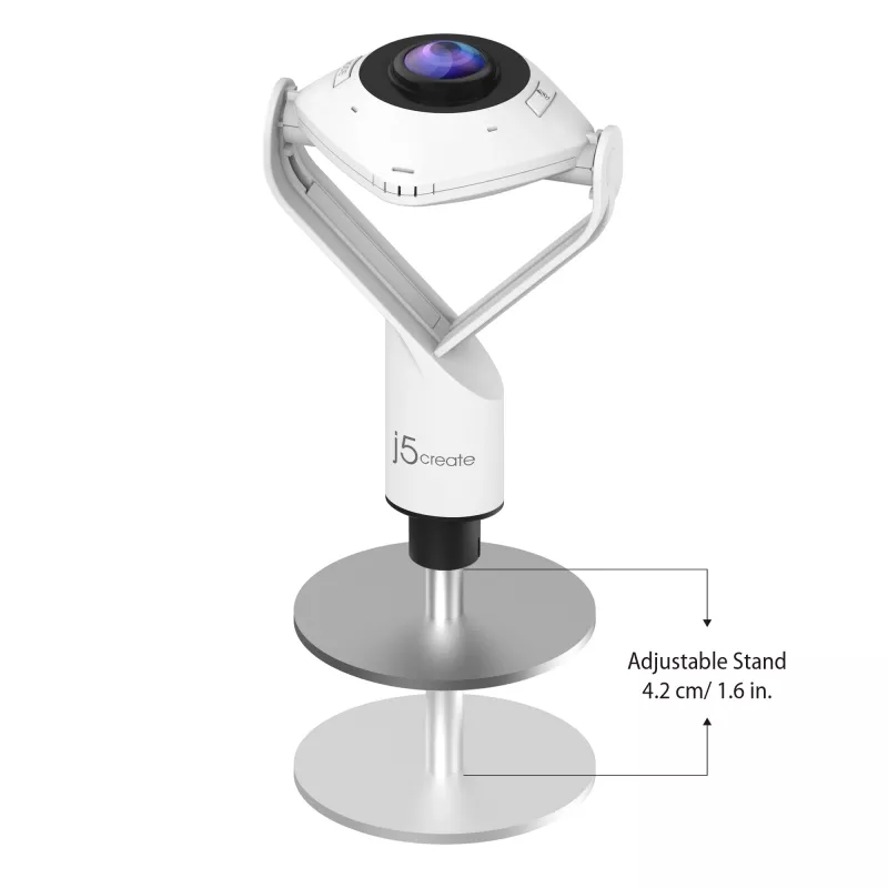 j5create JVCU360 360° Visapkārt esošā tīmekļa kamera, 1080p video uztveršanas izšķirtspēja, balta un melna