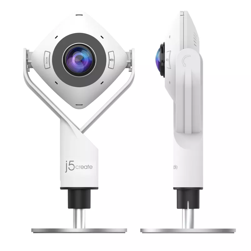j5create JVCU360 360° Visapkārt esošā tīmekļa kamera, 1080p video uztveršanas izšķirtspēja, balta un melna