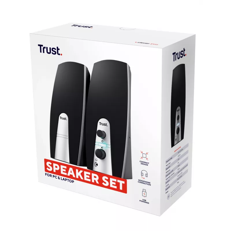 Trust 24660 skaļruņu komplekts 5 W PC/Laptop Melns, Metālisks 2.0 kanāli