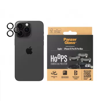 PanzerGlass® Hoops® Metāla Kameras Lēcas Aizsargs Melns iPhone 15 Pro | 15 Pro Max