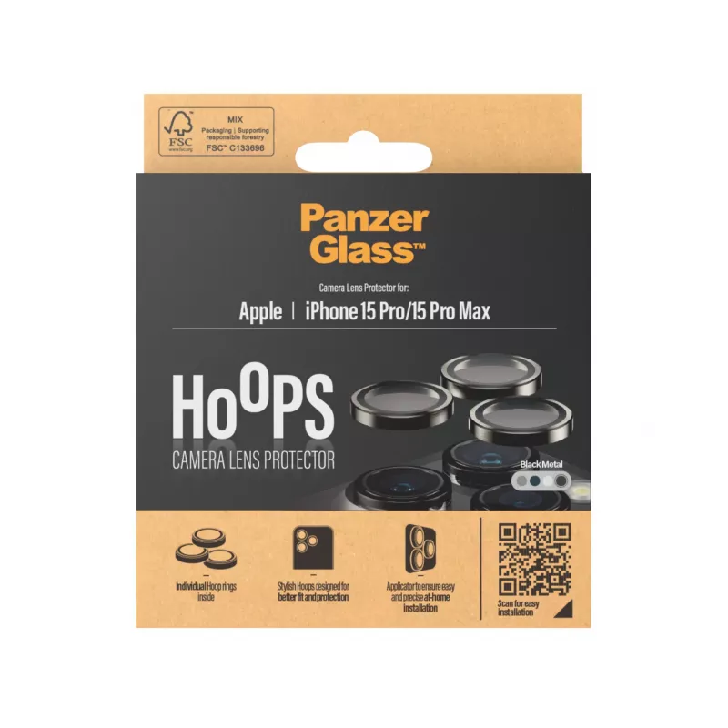 PanzerGlass® Hoops® Metāla Kameras Lēcas Aizsargs Melns iPhone 15 Pro | 15 Pro Max