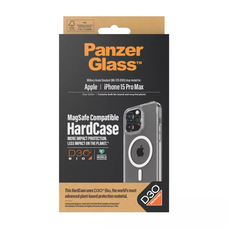 PanzerGlass® HardCase Caurspīdīgs ar Baltu MagSafe un D3O® iPhone 15 Pro Max
