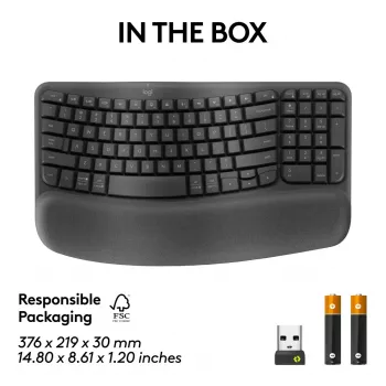Logitech Wave Keys for Business ergonomiskā tastatūra, bezvadu, pilna izmēra