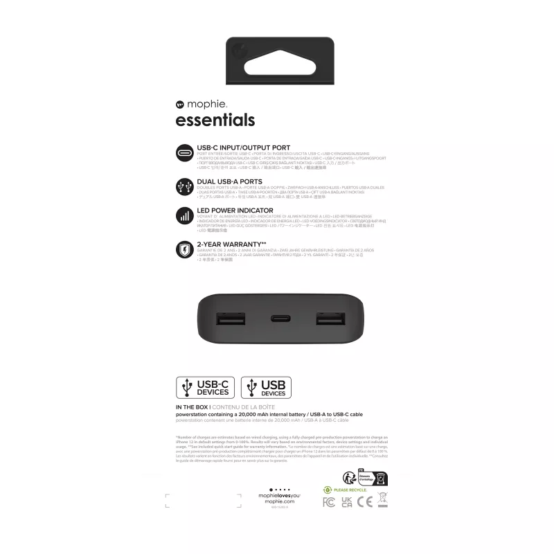 mophie essentials powerstation 20K 20000 mAh Melns
