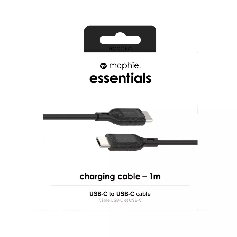 USB-C uz USB-C uzlādes kabelis 1 m — Zagg International mophie essentials, USB 2.0, Melns