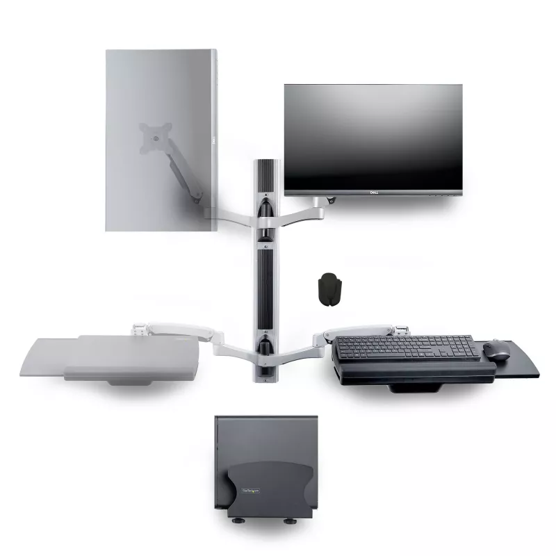 StarTech.com sienas montāžas darba stacija, VESA stiprinājums 32 collu monitoriem (10 kg), pilnībā artikulējams viena monitora stiprinājums un tastatūras paliktnis ar galddatora/PC kronšteinu, stāvēšanas galds