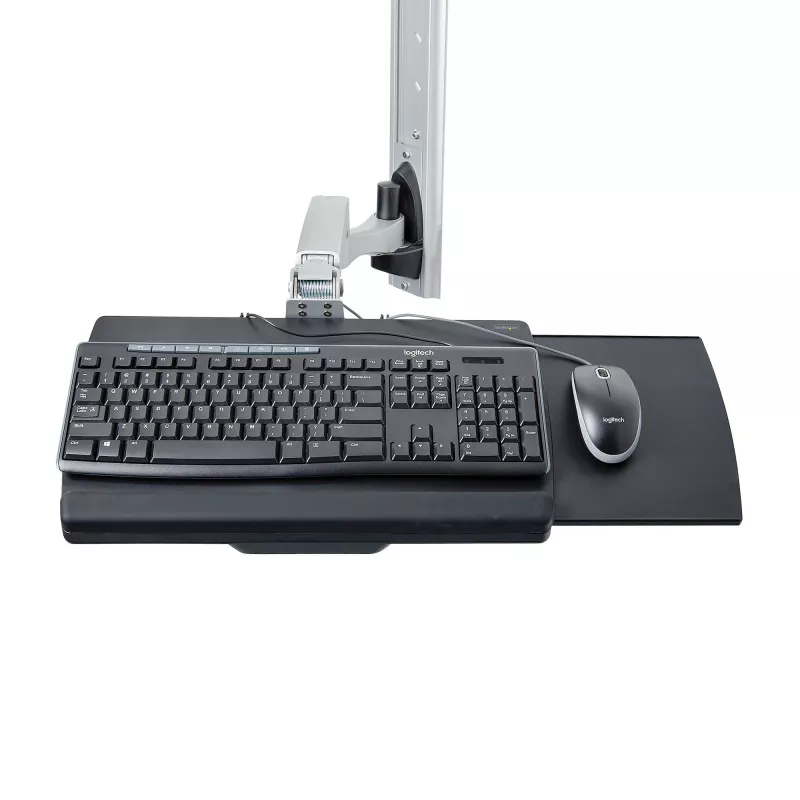 StarTech.com sienas montāžas darba stacija, VESA stiprinājums 32 collu monitoriem (10 kg), pilnībā artikulējams viena monitora stiprinājums un tastatūras paliktnis ar galddatora/PC kronšteinu, stāvēšanas galds