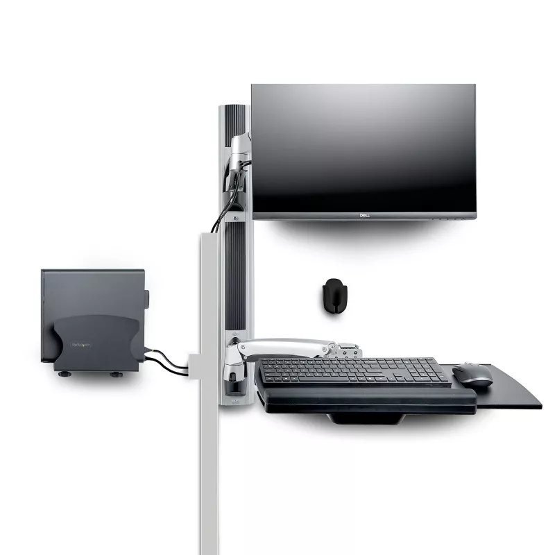 StarTech.com sienas montāžas darba stacija, VESA stiprinājums 32 collu monitoriem (10 kg), pilnībā artikulējams viena monitora stiprinājums un tastatūras paliktnis ar galddatora/PC kronšteinu, stāvēšanas galds