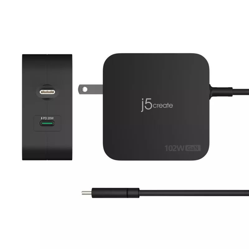 j5create 102W GaN PD USB-C 2 Portu Lādētājs ar Maināmiem Kontaktdakšiem