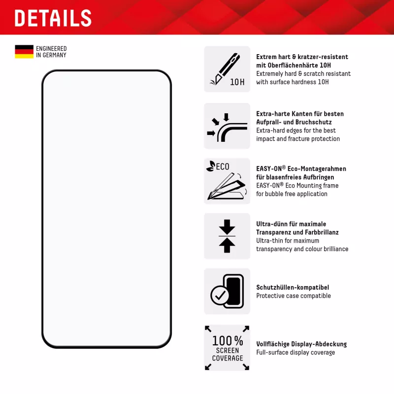 Displex Full Cover ekrāna aizsargstikls (10H) Samsung Galaxy A35/A55 5G, ar Eco montāžas rāmi, pilns pārklājums