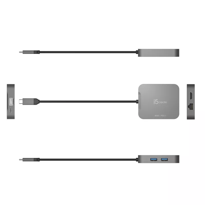 j5create JCD3191 4K60 Elite USB-C ceļojumu adapteris, melns
