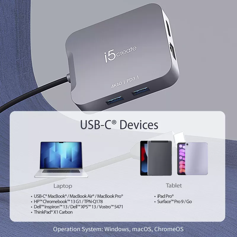 j5create JCD3191 4K60 Elite USB-C ceļojumu adapteris, melns