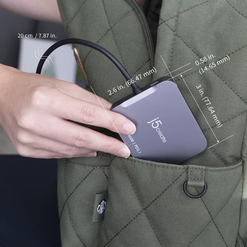 j5create JCD3191 4K60 Elite USB-C ceļojumu adapteris, melns
