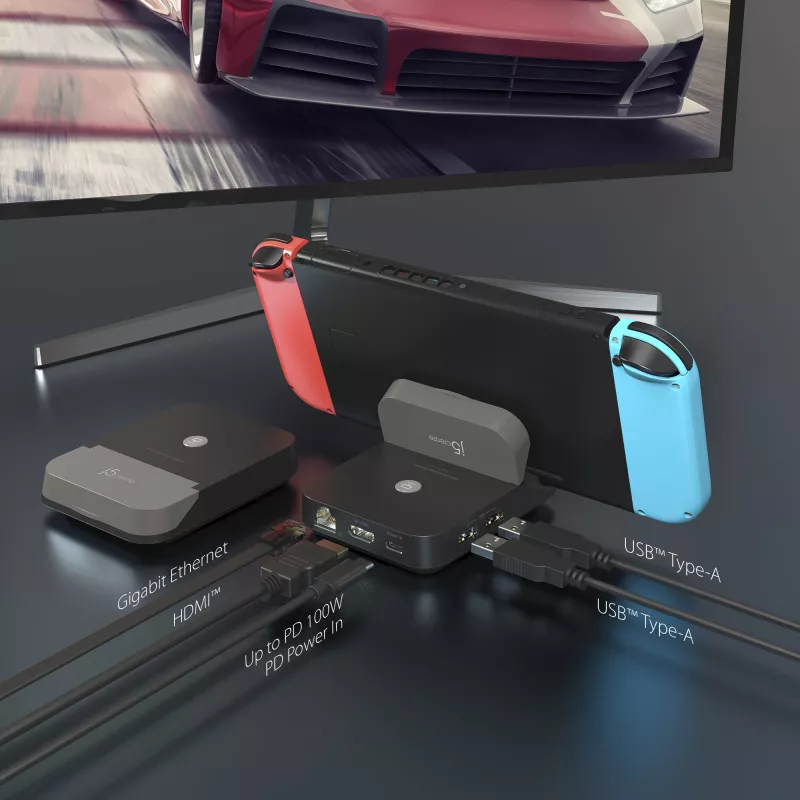 j5create JCD620 Mini Docking Station Nintendo Switch™, Melna