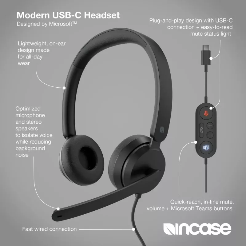 Incase Designed by Microsoft Modern USB-C austiņas, vadu, melnas