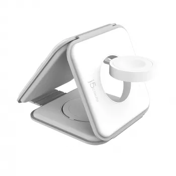 j5create Qi2 3-in-1 magnētiskā ceļojumu bezvadu uzlādes stacija, iekštelpām, USB ātrā uzlāde, balta