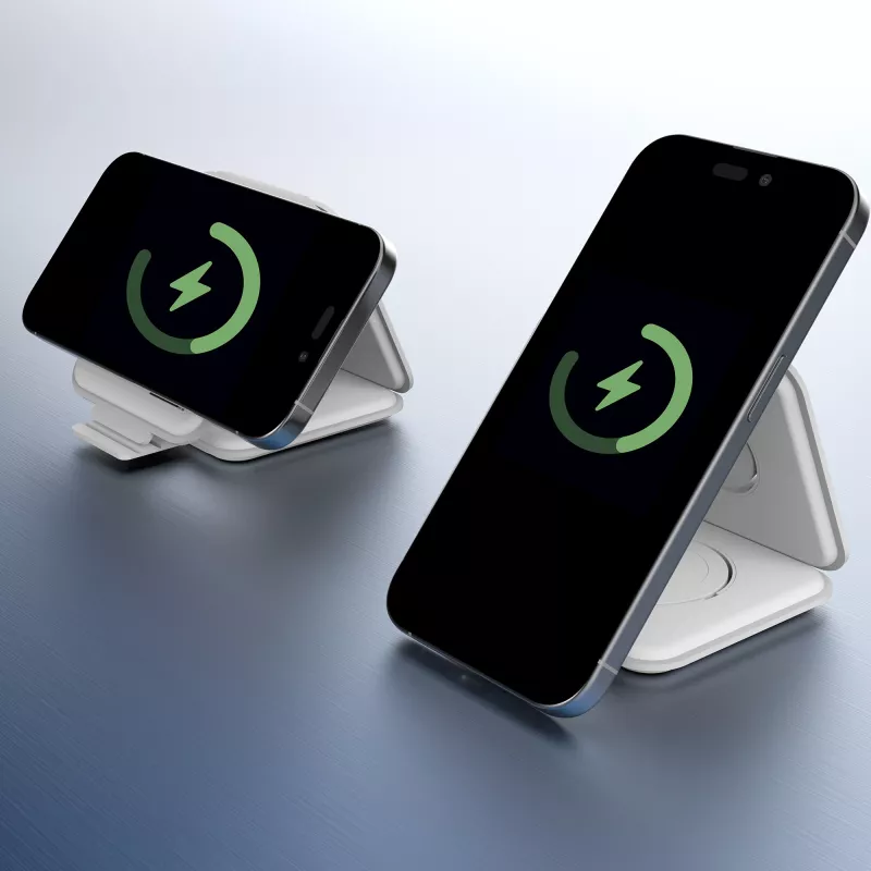 j5create Qi2 3-in-1 magnētiskā ceļojumu bezvadu uzlādes stacija, iekštelpām, USB ātrā uzlāde, balta