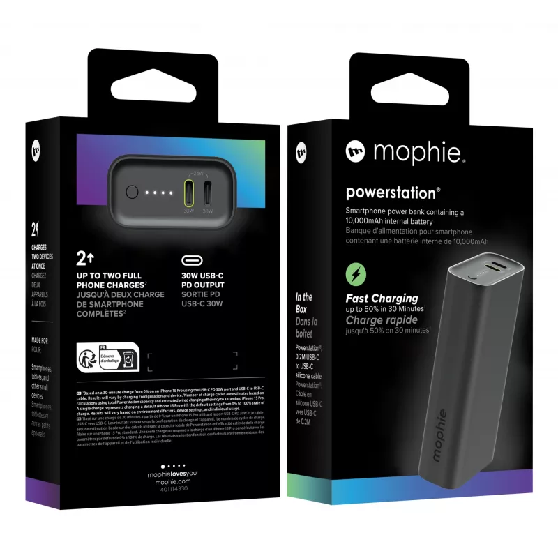 Power Bank mophie Powerstation 10000 mAh Melns 2 USB Type-C