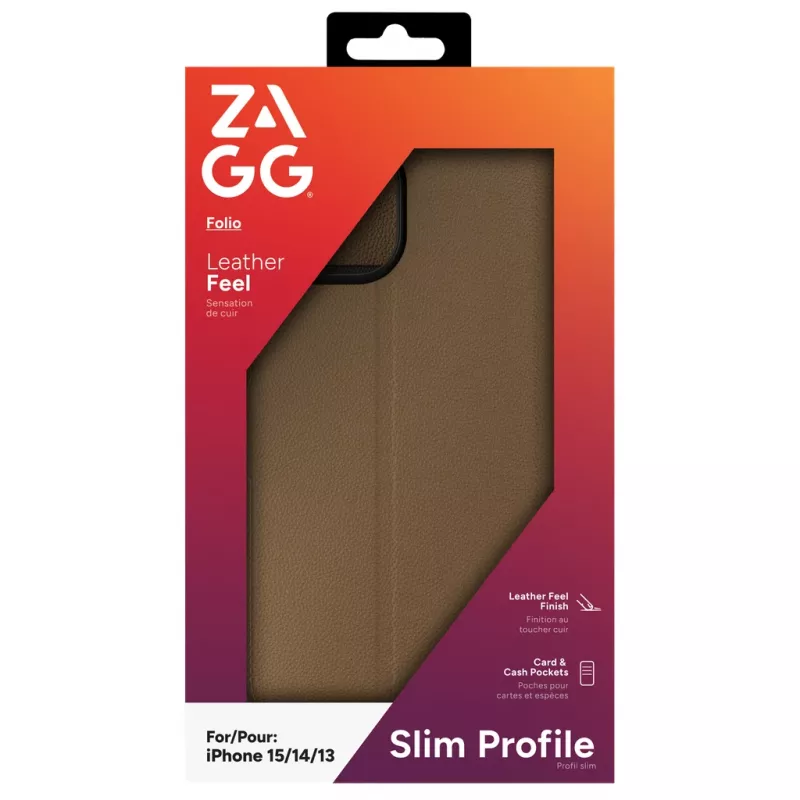 ZAGG 702314850 Folio grāmatveida maciņš Apple iPhone 16e/15/14/13, mākslīgā āda, brūns