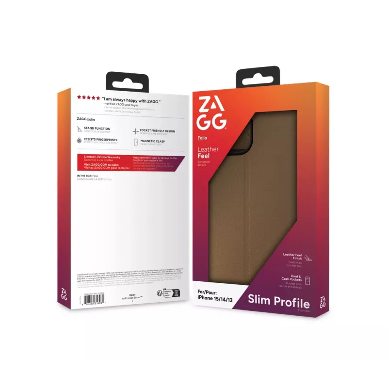 ZAGG 702314850 Folio grāmatveida maciņš Apple iPhone 16e/15/14/13, mākslīgā āda, brūns