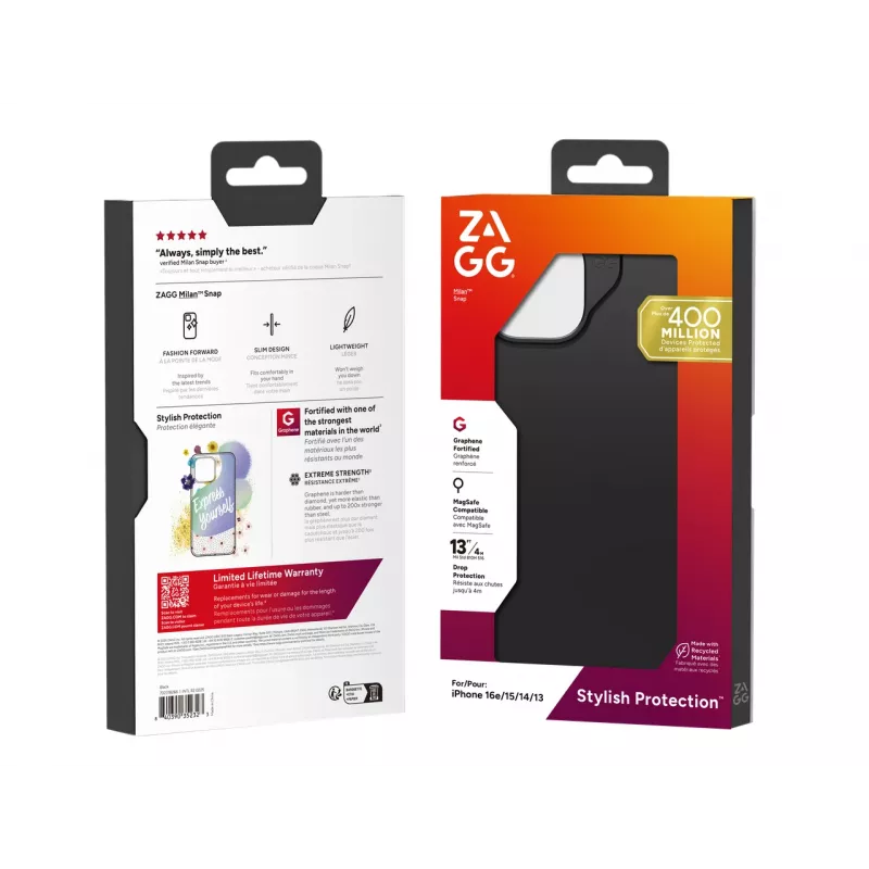 ZAGG Milan Snap Maciņš iPhone 17e/16e/15/14/13 Melns, Cover, Apple, iPhone 17e/16e/15/14/13, 15.5 cm (6.1 collas), Melns