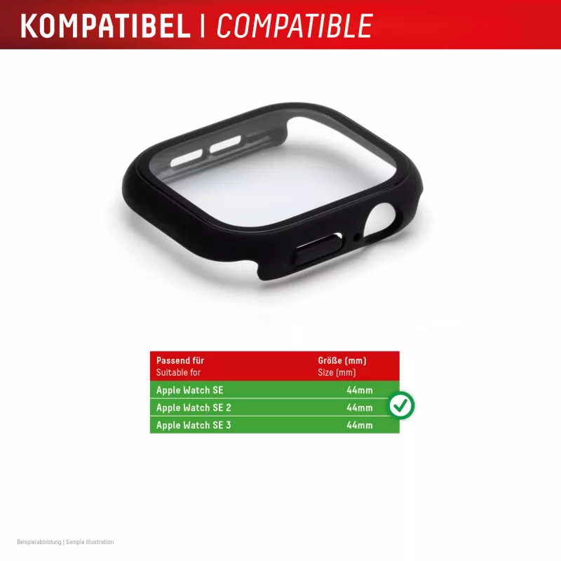 Aizsargstikls PanzerGlass Displex 10H Apple Watch SE3/SE2/SE (44mm) — pilna korpusa, IP68, uzspraužams, melns matēts