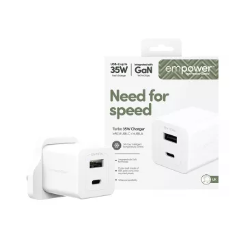 PanzerGlass empower™ by ® Turbo 35W Lādētājs ar USB-C + USB-A | UK Kontaktdakša | Sudrabbalts