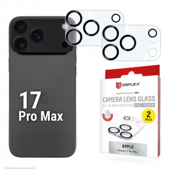 Displex Full Cover Camera Lens Glass iPhone 17 Pro Max, 10H, Pilna Kameras Aizsardzība, Quick Mount, 2-Pack