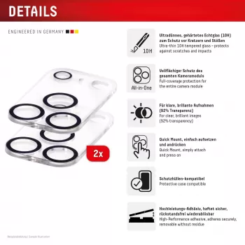 Displex Full Cover Camera Lens Glass iPhone 17 Pro Max, 10H, Pilna Kameras Aizsardzība, Quick Mount, 2-Pack