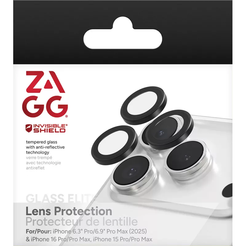 InvisibleShield Glass Elite (CameraRings) Objektīva aizsardzība Apple iPhone 17 Pro/17 Pro Max 16 Pro/16 Pro Max/15 Pro/15 Pro Max Melna