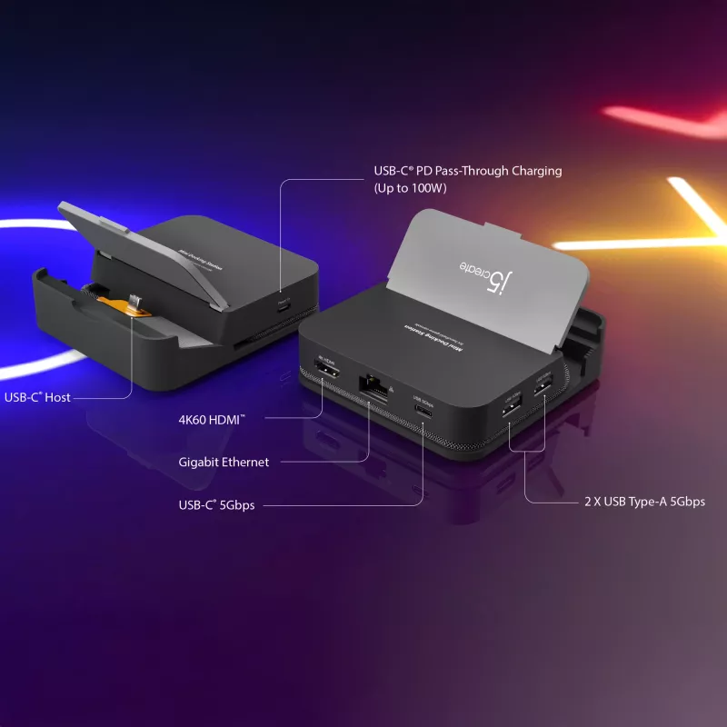 j5create JCD624-N Omni Side Dock doks, paredzēts Nintendo Switch 2 un Steam Deck