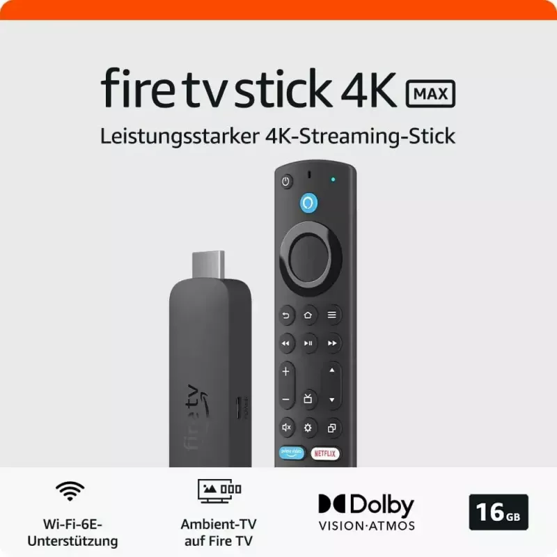 Amazon Smart TV dongle 4K Ultra HD USB, Wi-Fi 6 (802.11ax), 3840×2160, USB barošana, melns