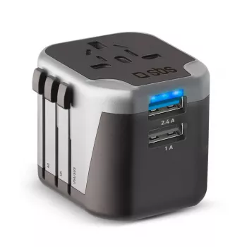SBS Mobile TEADAPT2USBUNI lādētājs — melns/sudrabs, USB adapteris