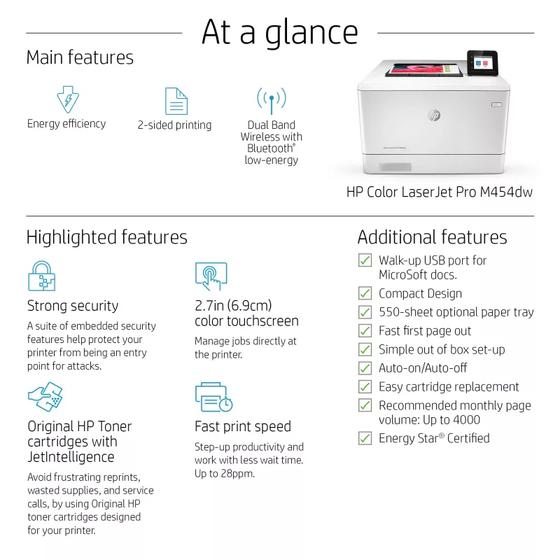 HP Color LaserJet Pro M454dw krāsu lāzerprinteris